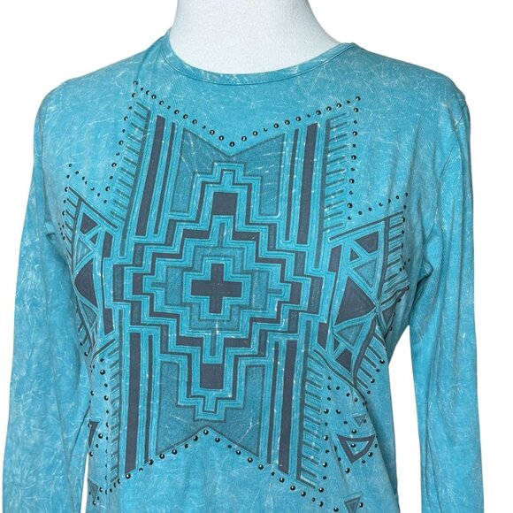 Cowboy Legend Teal Blue Long Sleeve Tee Size Medium - Picture 5 of 6